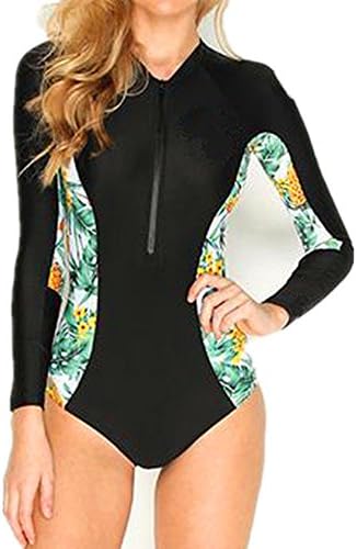 Florally Women's Rash Guard Long Sleeve Zip UV Sunlight Protection Print Surfing Wetsuit Swimsuit Swimwear Bathing
