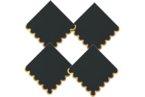 100 pack Black Cocktail Napkins with Gold Foil Accents Scalloped Edges 5 x 5 inch Beverage Disposable Napkin Party Decoration