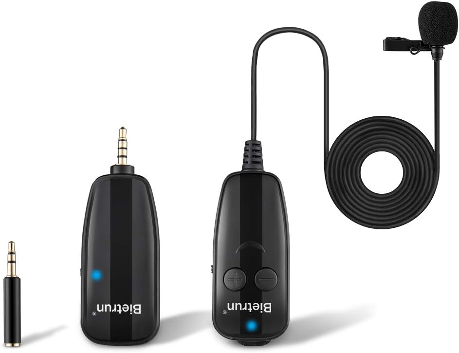 Wireless Lavalier Lapel Microphone, New Upgrade, Portable Rechargeable UHF Wireless Lav Mic System, 65 ft Range, 1/8" Output, for Apple iPhone, Samsung, Android Phone, Ipad, DSLR Camera, Recording