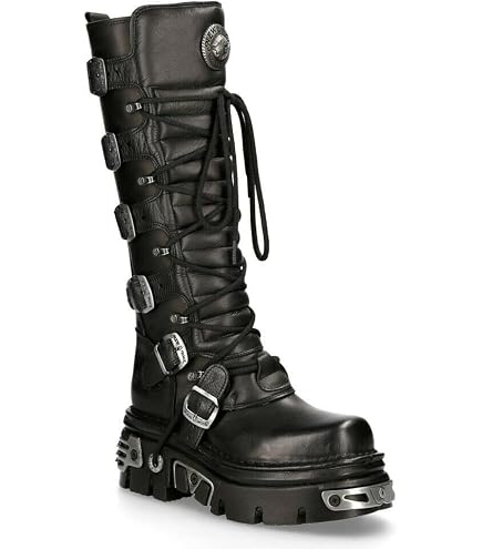 Amazon.com | New Rock 373-S4 Metallic Black Leather Men's Gothic