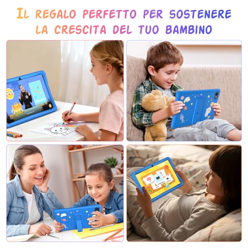 Tablet Bambini 10 Pollici, Android 16 Tablet per Bambini 3-12 Anni, 16GB RAM(4+12) + 64GB ROM, Controllo Genitori, GMS, 5000mAh, WiFi6, WidevineL1, con Custodia Anti-caduta e Penna, Garanzia di 4 anni