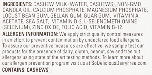 So Delicious Dairy Free Cashewmilk Beverage Unsweetened 32 oz (Pack of 6), Dairy Soy Coconut and Almond Alternative Unsweetened Milk Drink, Shelf-Stable Aseptic Packaging