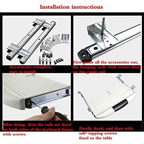 HomDSim 14 inches Ball Bearing Desk Keyboard Drawer Tray Slide Rail Track 3/4 Extension Adjustable Steel Metal High Pound Capacity Side Mount Suites Underdesk with Screws Black - Thumbnail 6