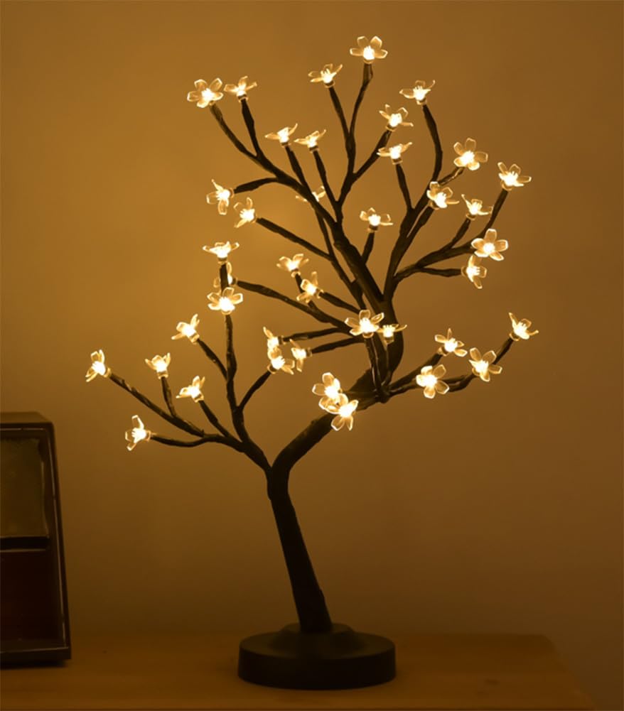 Photo 1 of 17Inch Cherry Blossom Tree Light, 40LED Lighted Tabletop Artificial Bonsai Tree Lamp with USB Plug or Battery Operated for Home Room Office Party Wedding Christmas Decoration (Warm)