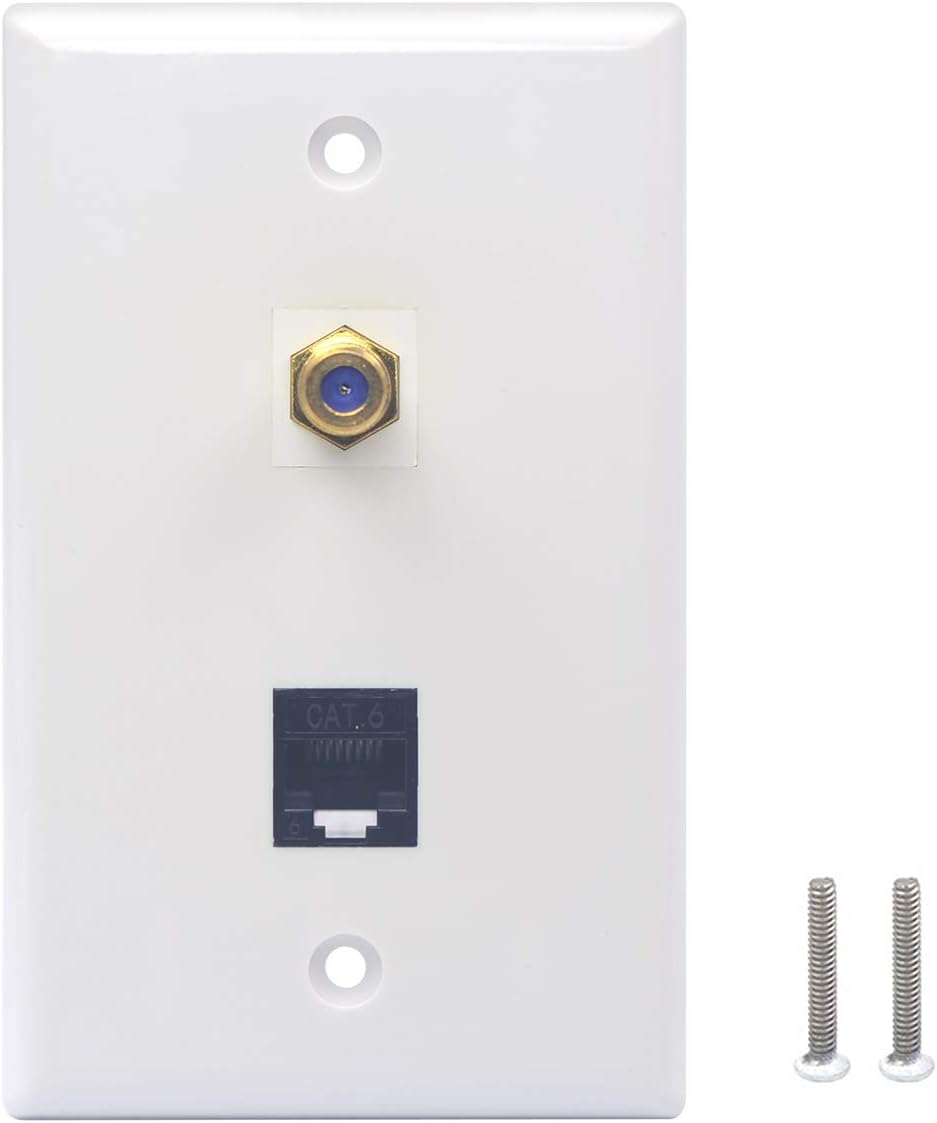 VCELINK Coax Wall Plate, Cat6 FType Wall Plate, 1 Port Cat 6