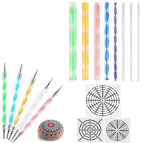 Oewnvmd 16 Pcs Mandala Dotting Tools for Painting Rocks Mandala Stencils Kit Ball Stylus Clay Sculpting Carving Tools