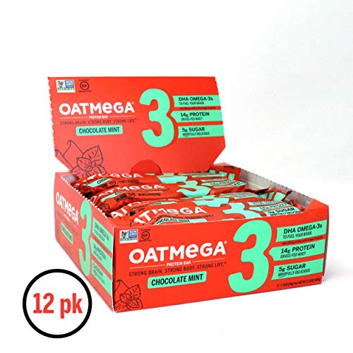 OATMEGA Protein Bar, Chocolate Mint, Energy Bars Made with Omega-3 and Grass-Fed Whey Protein, Healthy Snacks, Gluten Free Protein Bars, Whey Protein Bars, Nutrition Bars, 1.76 Oz, Pack of 12
