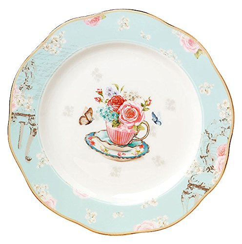 Jusalpha Vintage Blue Fine China Dinner Plate-Fruit Plate-Dessert Plate-8 Inches (FL QD8IN-Plate)