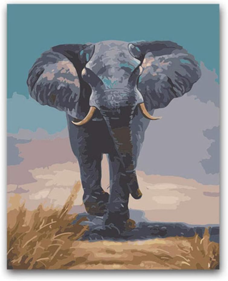 SDHJMT Digital Painting Oil Painting Kit Animal desert elephant abstract artwork color Canvas DIY Beautiful 16x20inch