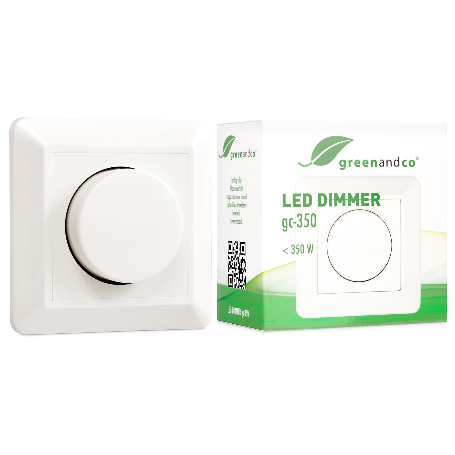 greenandco® gc-350 Flush-Mounted 2-Way LED Dimmer Switch 1-350 W, with Boost Function, White
