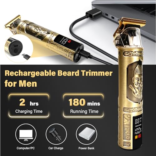 Professional Hair Clippers with LED Display, Electric T Blade Hair Trimmer with 9 Guide Combs Cordless Rechargeable Zero Gapped Electric Shavers for Men, Hair Cutting Kit for Barbers and Stylists