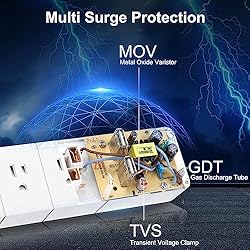 6 Ft Power Strip Surge Protector with 3 Widely