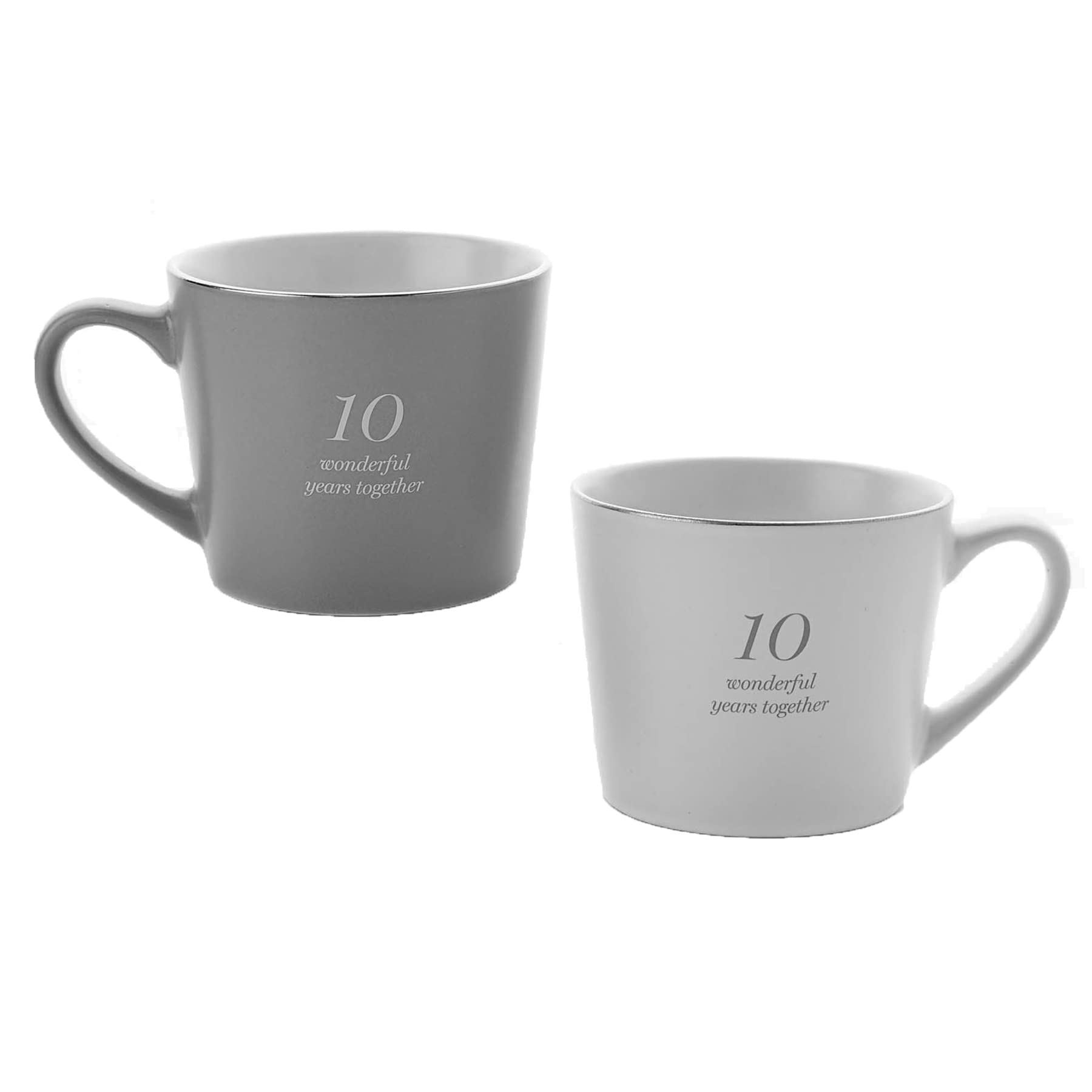 Grey/White Anniversary Mug Set - 10 Wonderful Years