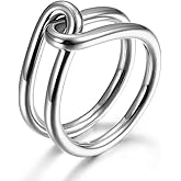 Jinbaoying Gold Rings for Women Girl Statement Fashion Rings Gold Plated Stainless Steel Engagement Promise Knot Love Rings (Silver, 10)