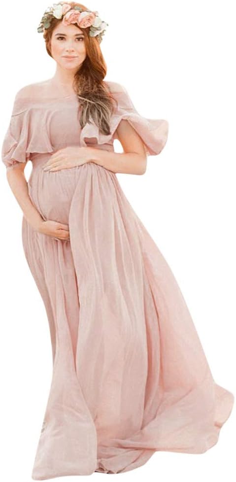 Women Off Shoulder Maternity Dress Baby Shower Maxi Gown Photography Dress for Photo Shoot