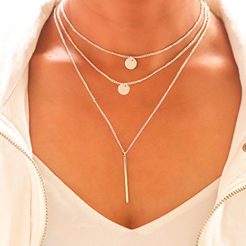 Tgirls Layered Sequin Necklaces with Bar Pendant for Women and Girls XL-66 (Silver) - Thumbnail 7