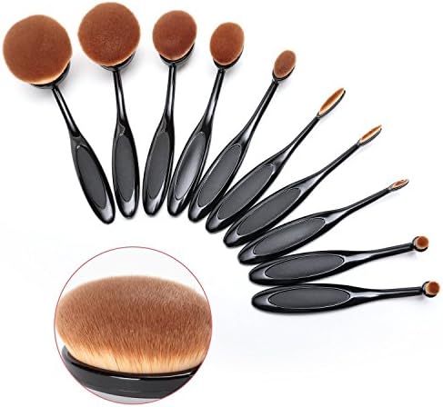 Hizing Oval Makeup Brushes 2016 New Professional 10 Pcs Soft Oval Toothbrush Makeup Brush Set Foundation Brushes Cream Contour Powder Blush Concealer Brush Makeup Cosmetics Tool Set
