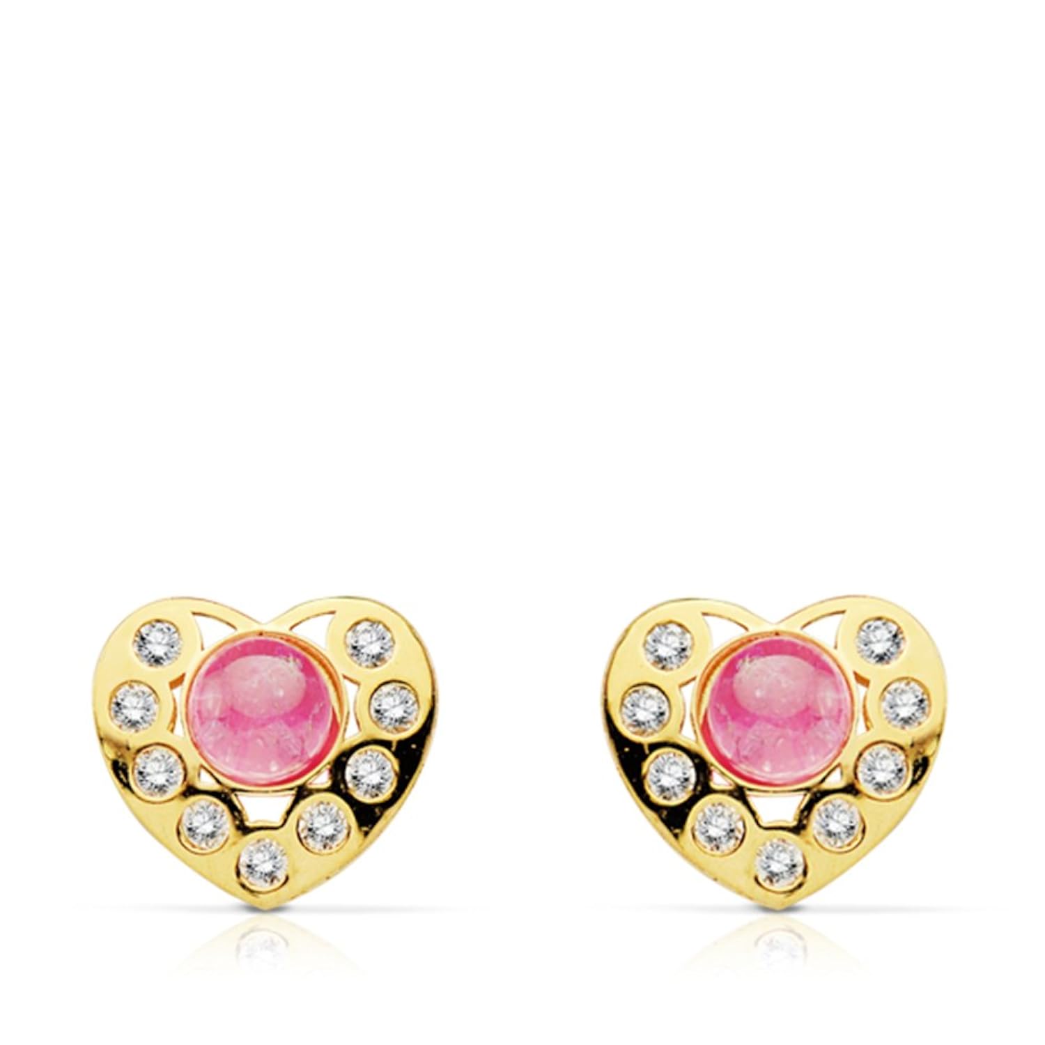 Pendientes bebé o niña oro amarillo Corazón rosa Ktes