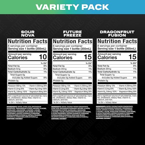 PRIME HYDRATION VARIETY SPORTS DRINKS, ELECTROLYTE ENHANCED TO REPLENISH FLUIDS, 177MG BCAAS, B VITAMINS, ANTIOXIDANTS, LOW SUGAR, 12 FL OZ (PACK OF 15)