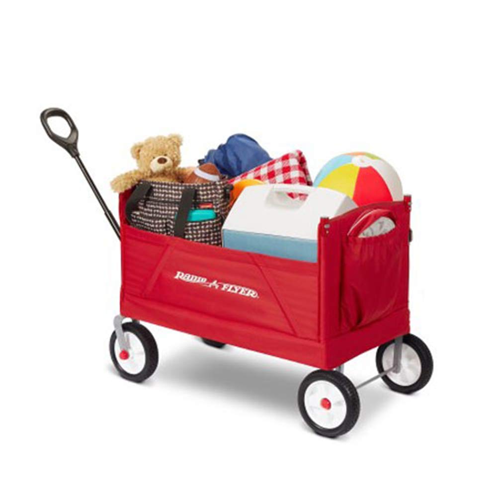 Stroller Wagon for Kids, Baby Stroller, Outside Toys for Toddlers 1-3, Rolling Cart, Beach Cart, Radio Flyer 3-in-1 Off-Road EZ Fold Wagon with Canopy, Red, Foldable, for Ages 1.5+ Years