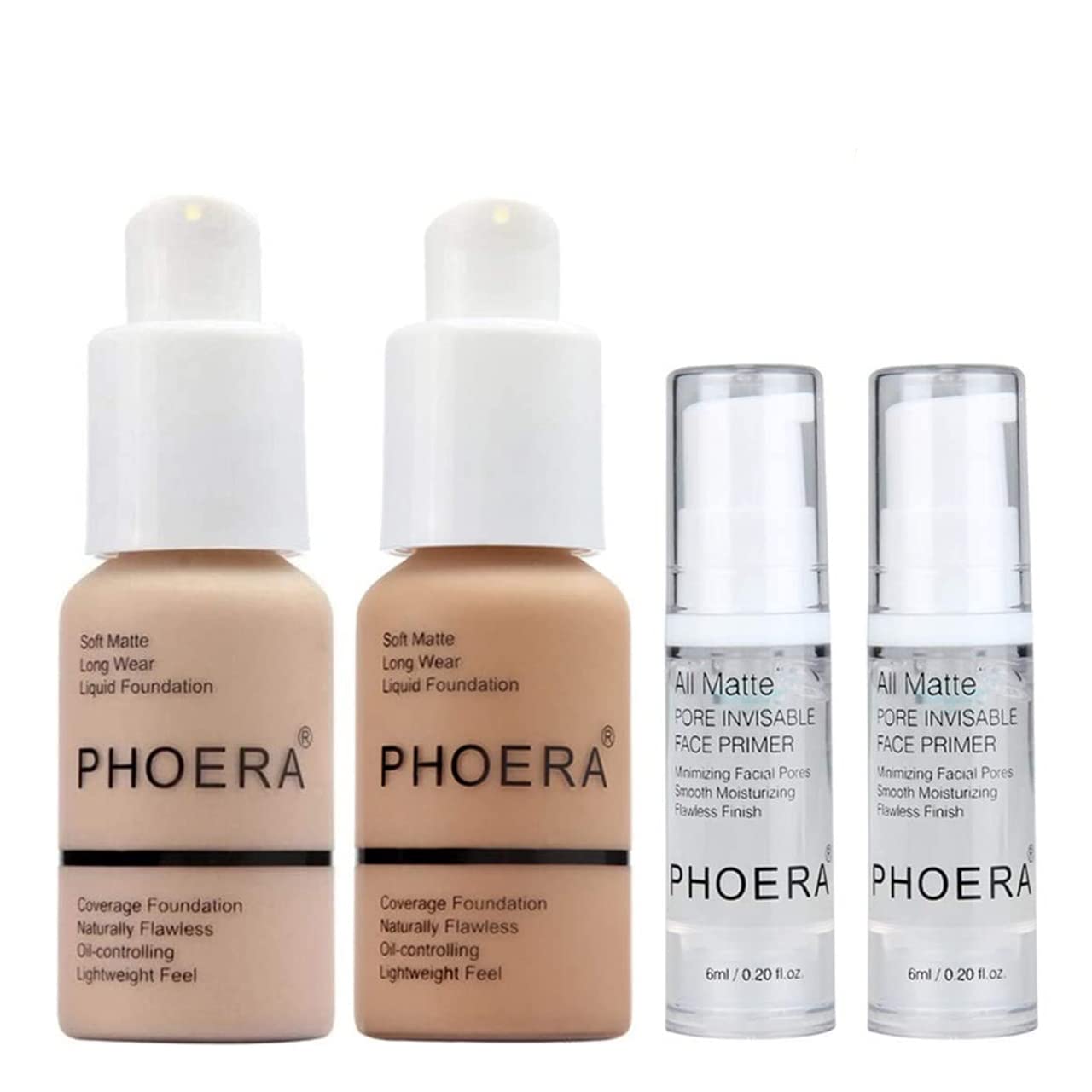 Glamza PHOERA Beauty Set (Nude & Buff Beige Matte Foundation & x2 Pore Minimising Face Primer)