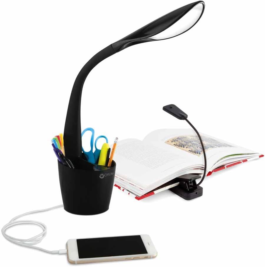 LED Desk Space Organizer with USB and LED Book Light combo pack