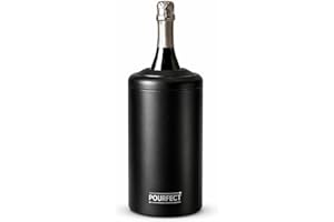 POURFECT Black Stainless Steel Wine Chiller - Durable Double Walled Champagne and Wine Cooler - Vacuum Insulated Wine Gifts &