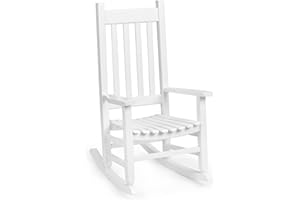 Outvita Wood Children's Rocking Chair, Perfect for Indoor or Outdoor All-Weather Wooden Porch Rocker for Garden, Yard, and Balcony, Patio Rocking Chair Suitable for Kids Ages 6-10(White)