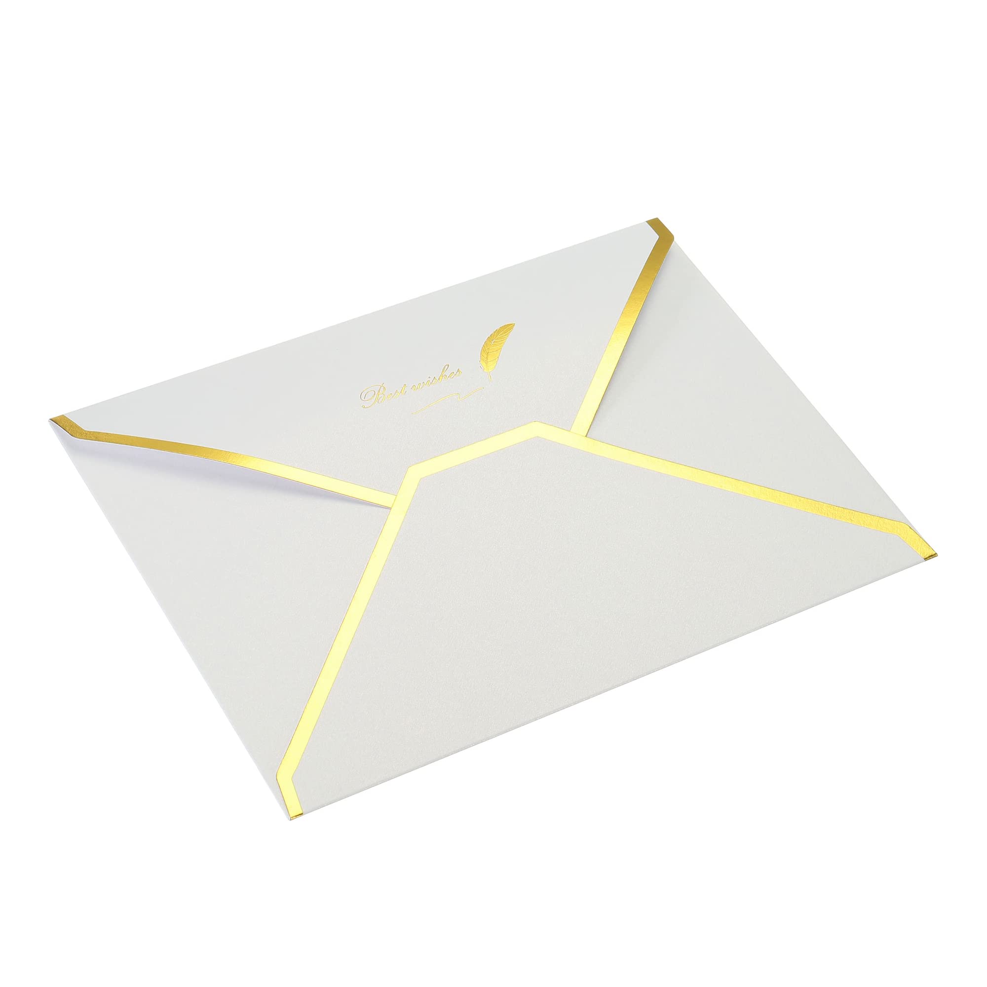 PATIKIL V Flap Envelopes, 10 Pack 7 x 5'' Luxury Style Gold Border Greeting Card Envelope for Invitations Weddings, White