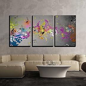 3 Piece Canvas Wall Art - Musical Grunge with Spray Background - Modern Home Art Stretched and Framed Ready to Hang - 16"x24"x3 Panels
