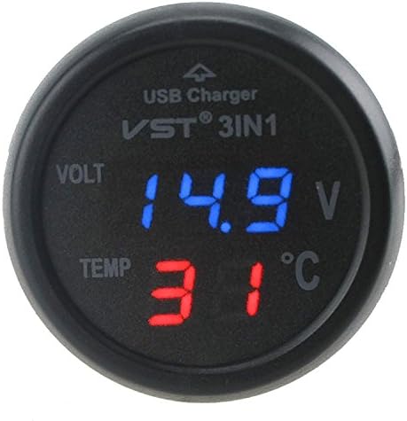 セットアップ Keepjoy 3イン1 車 12v 24v Usb充電器 デジタル電圧計 温度計 Led グリーン