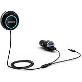 iClever Himbox HB01 Bluetooth 4.0 Hands-Free Car Kit with 3.5mm Aux Jack, Multi-Point Access, Siri / Voice Activation, Dual USB Charger & Magnetic Base, Updated Aluminum Ring - Black