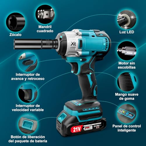 Taladro y Llave de Impacto Inalámbricos 2 en 1, Kit de Herramientas Eléctricas, Pistola de Impacto 21V 650NM, Motor Sin Escobillas, Taladro Atornillador 25+3, 2 velocidades, 29 piezas, Incluye Caja