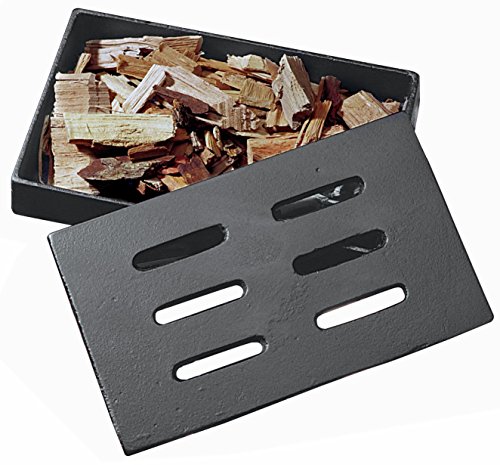 Gas Grill Cast Iron Wood Chip Smoker Box with Lid 8.25