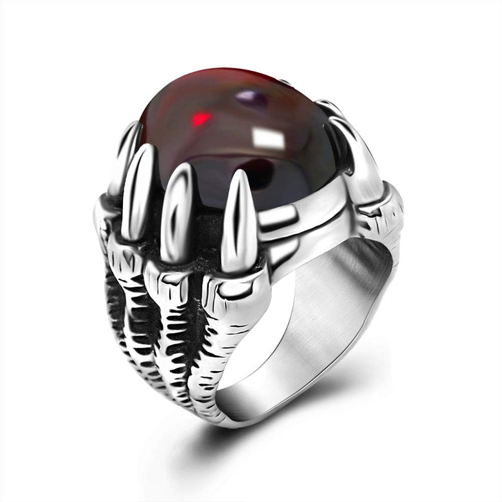 Meigold Retro Rubí Anillo Dragón Garra Anillo Titanio Acero Hombre ...