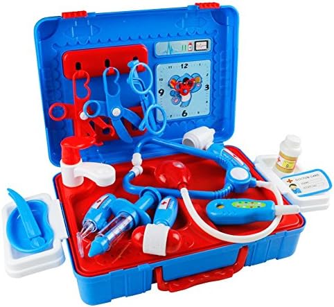 Jerryvon Doctor Kit Pretend Play Medical Set Case Doctor Nurse Game Playset with Cartoon Carrycase Great Gift for Kids Boys Girls Over 3 Years Old