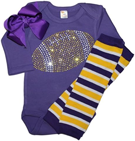 Baby girl's Purple &amp; Yellow Team Colored Rhinestone Yellow Football on a Purple Outfit 0-3mo