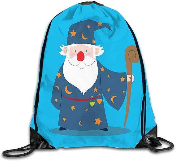 Drawstring Bag Wizard of an Old Wizard Holding Magic Staff Potions on