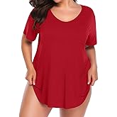 BELAROI Women Plus Size V-Neck Tunic Tops Loose T Shirt with Pocket