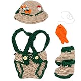 Jastore Baby Newborn Photography Prop Crochet Fisherman Costume Hat Diaper Shoes