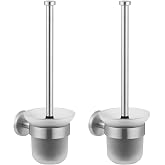 Dailyart Toilet Brush and Holder Set No Drilling Wall Mounting, 2 Pack | Stainless Steel and Glass Toilet Bowl Brush, Bathroom Deep Cleaning, Ergonomic Design