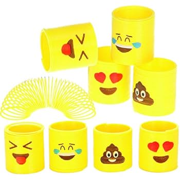 Totem World 24 Assorted Miniature Coil Emoji Springs - Multiple Faces - Perfect Size Kids - Bright Colors Durable Designs - Awesome As Birthday Party Favors, Easter Piñata Fillers Stocking Stuffers