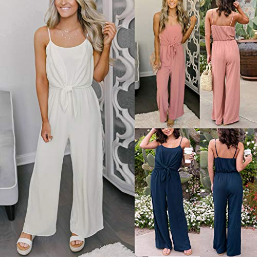 Corriee Jumpsuit Rompers for Women Summer Solid Color Sleeveless Button Long Playsuit with Belt