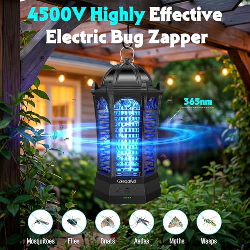 GooQand Bug Zapper, 4500V Retractable Fly Zapper with LED Light, 4000mAh&3 Mode Portable Electric Zapper with Lighting Used for Indoor Outdoor, Camping, Garden, Patio, Fishing