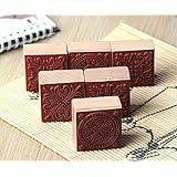 Wooden Square Decoden Stamp - 6 Pcs in 6 different flowers pattern rubber stamp