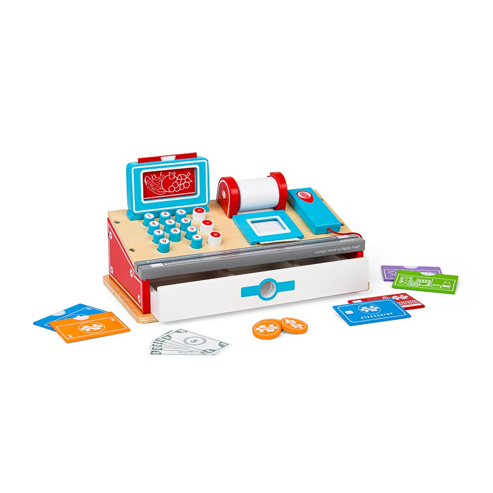 Bigjigs Toys Wooden Shop Till with Scanner - Pretend Play