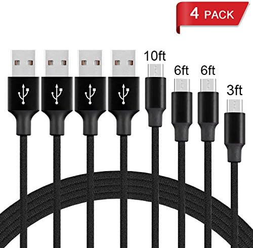 Micro USB Cable,UPMSX 4Pack 3FT/6FT/6FT/10FT Long Premium Nylon Braided Android Charger USB to Micro USB Charging Cable Cord for Samsung, Nexus, LG, HTC, Motorola, Android Smartphone etc [Black]