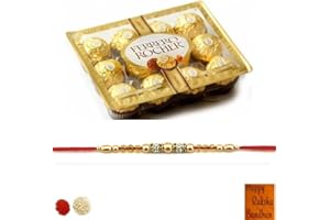 Indian Rakhi - Beautiful Pearl Beads Rakhi with Ferrero Rocher (12pc) - Free Roli Tika and Card