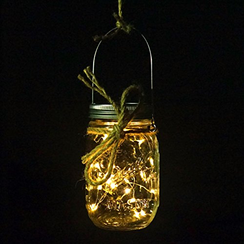 Mason Jar Lids Solar Light,6 Pack 20 LED Solar Lanterns String Fairy Star Firefly Jar Lights,6 Hangers 16 Feet Hemp Rope Included(No Jar),Mason Jar Decor,Garden Decor Lights,Solar Lantern,Table Lights