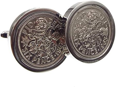 A Silver Dream 1963 British Sixpence Chunky Rhodium Plated Cufflinks